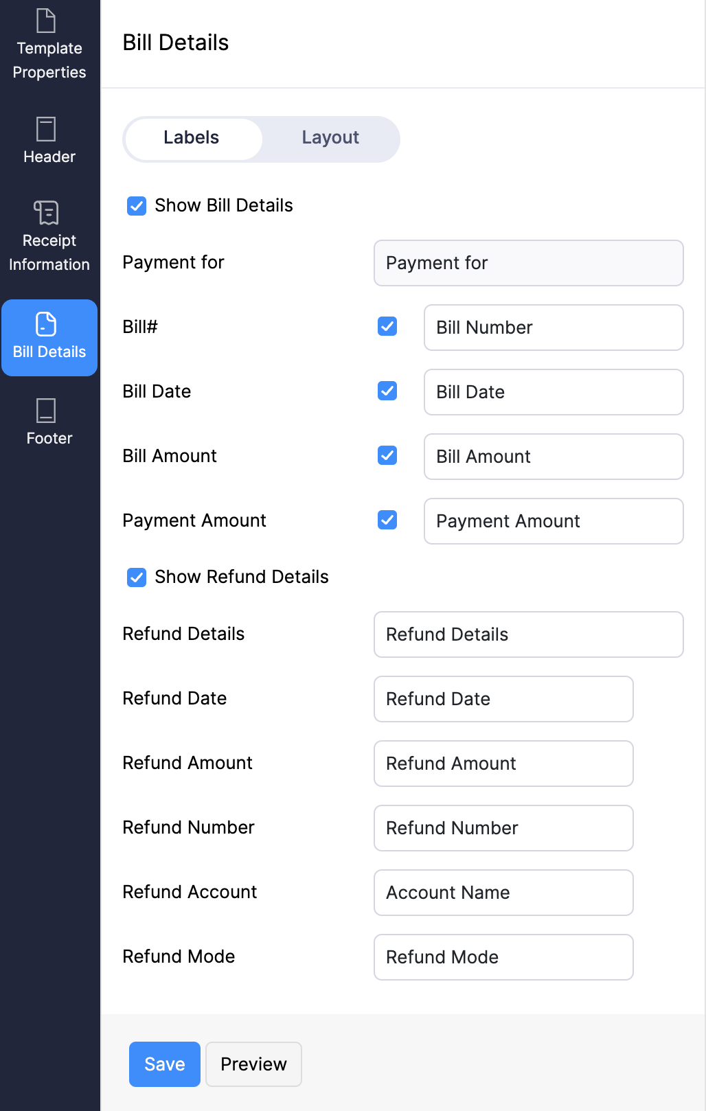 Bill Details - Labels