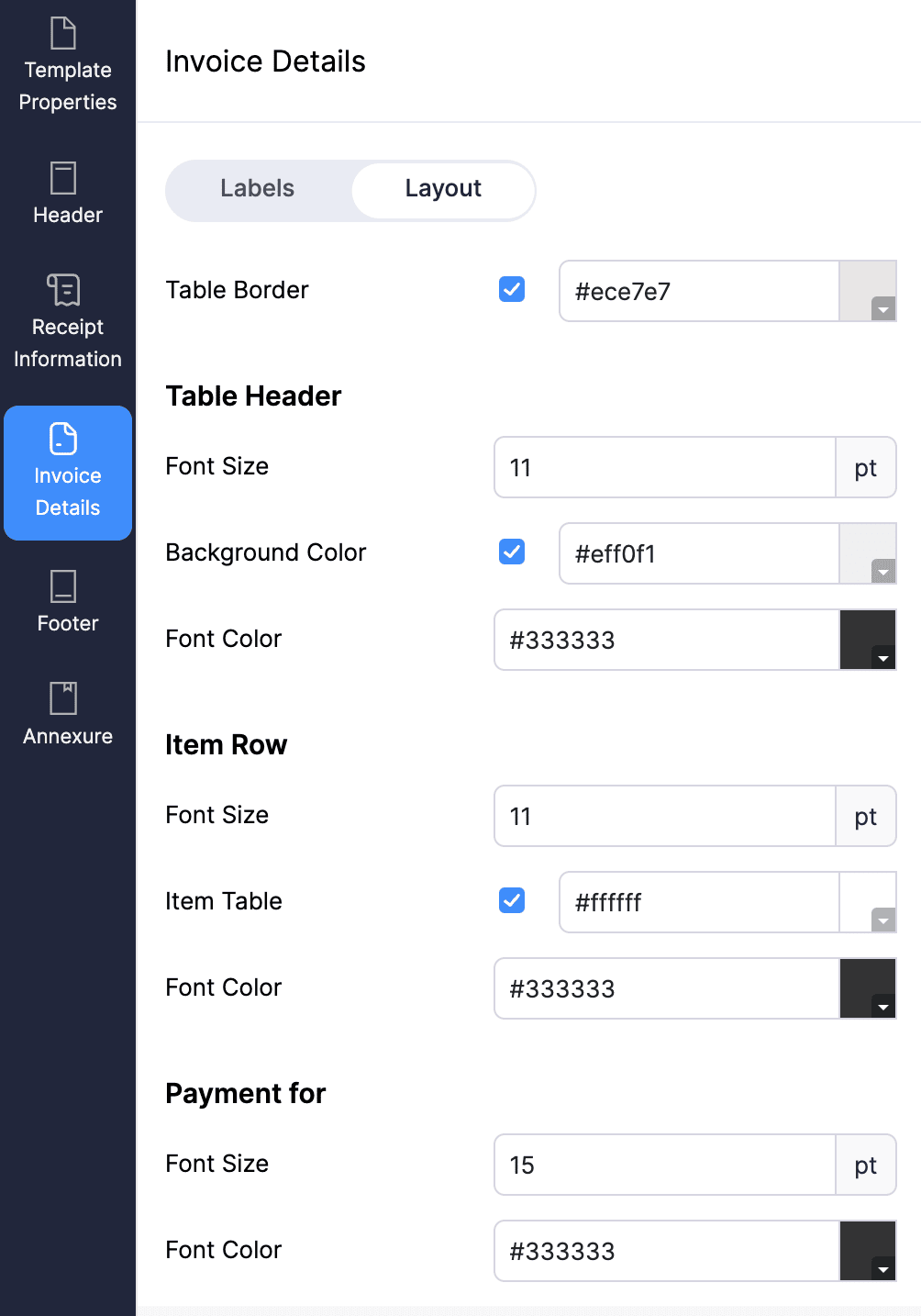 Invoice Details - Layout