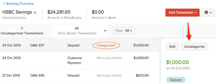 Uncategorise  transaction