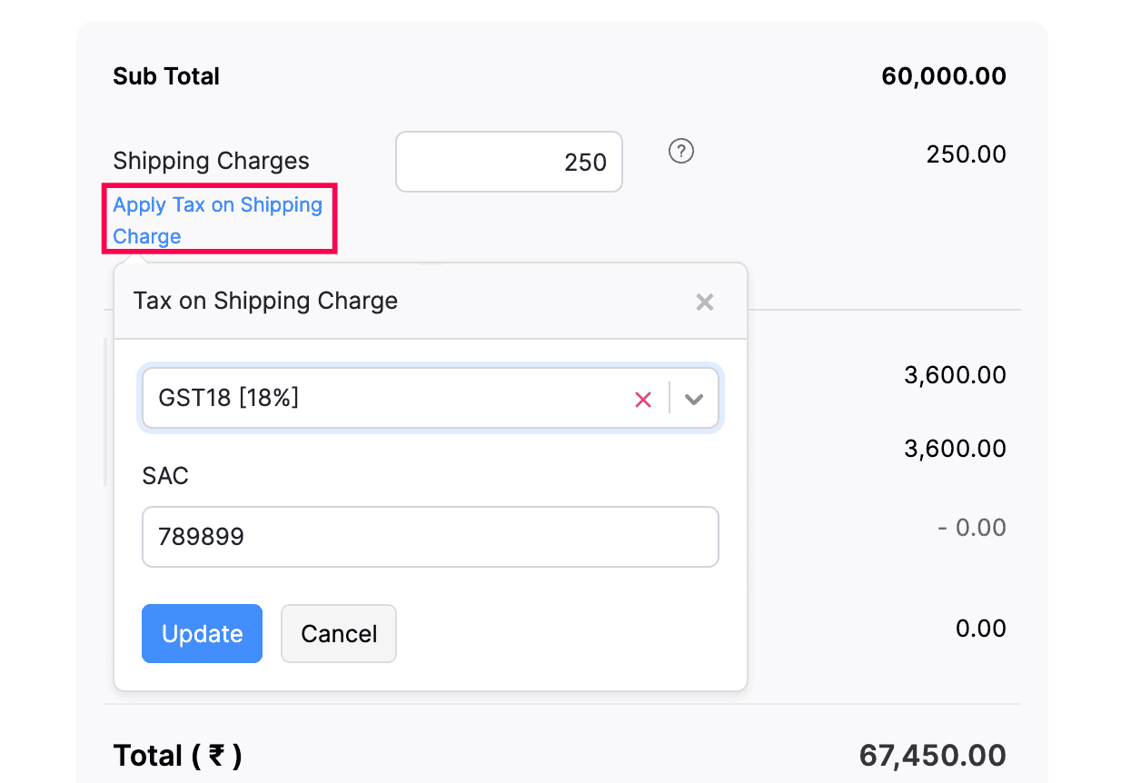 Shipping Charge Details