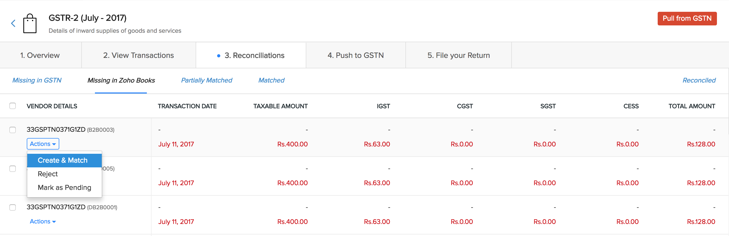 Missing in Zoho Books sub-tab