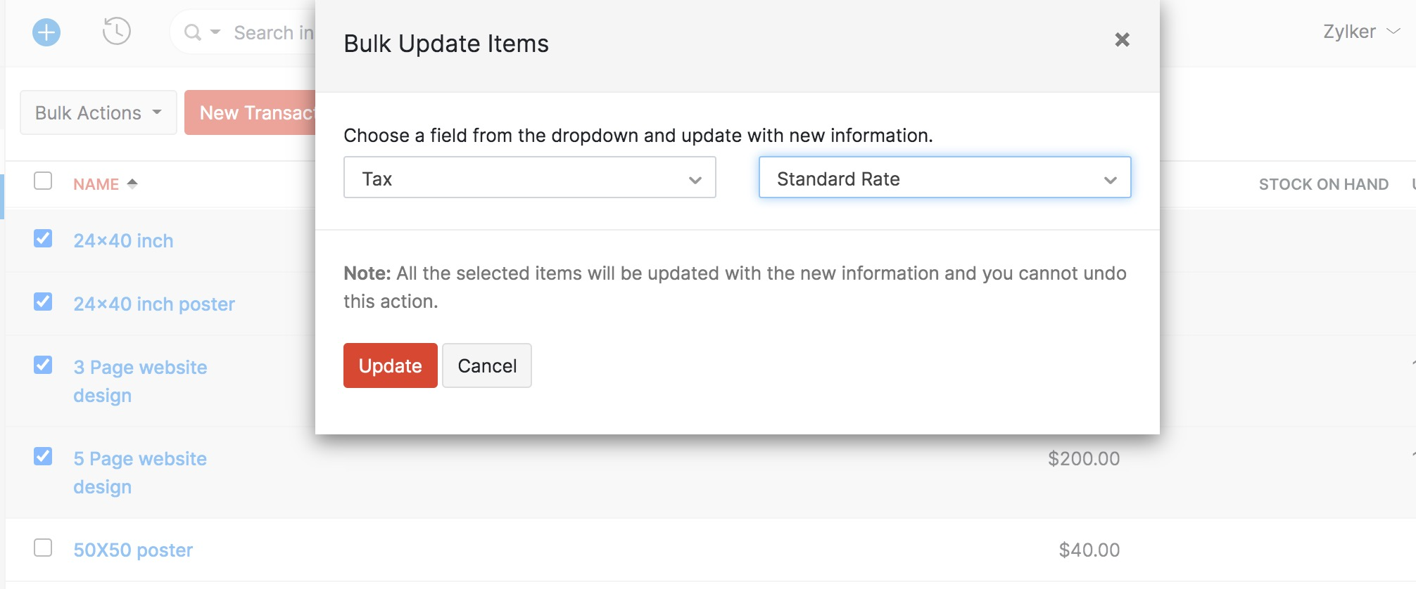 configure tax for items in bulk