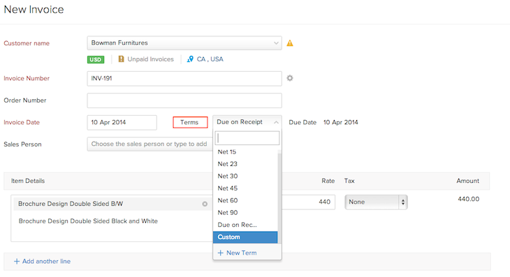 Customise your invoice due date