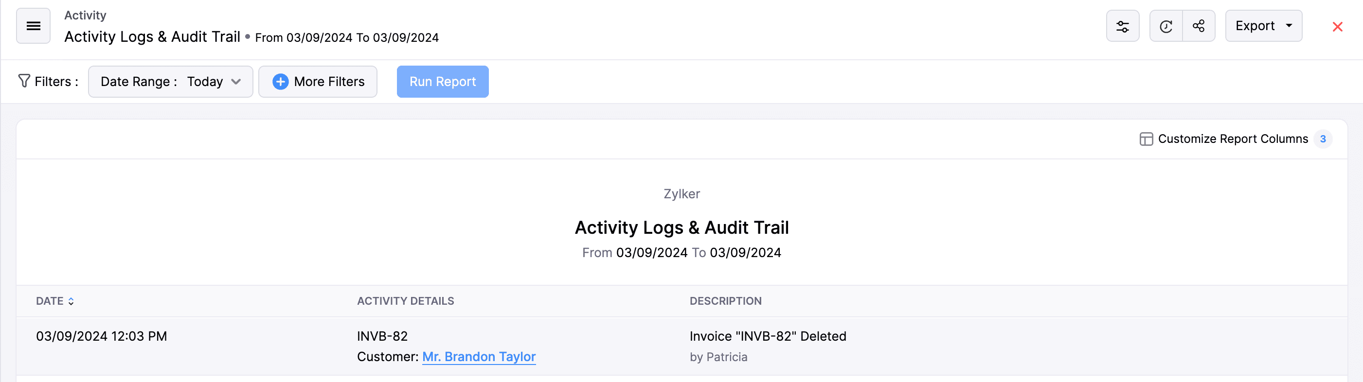 Activity Logs & Audit Trail report