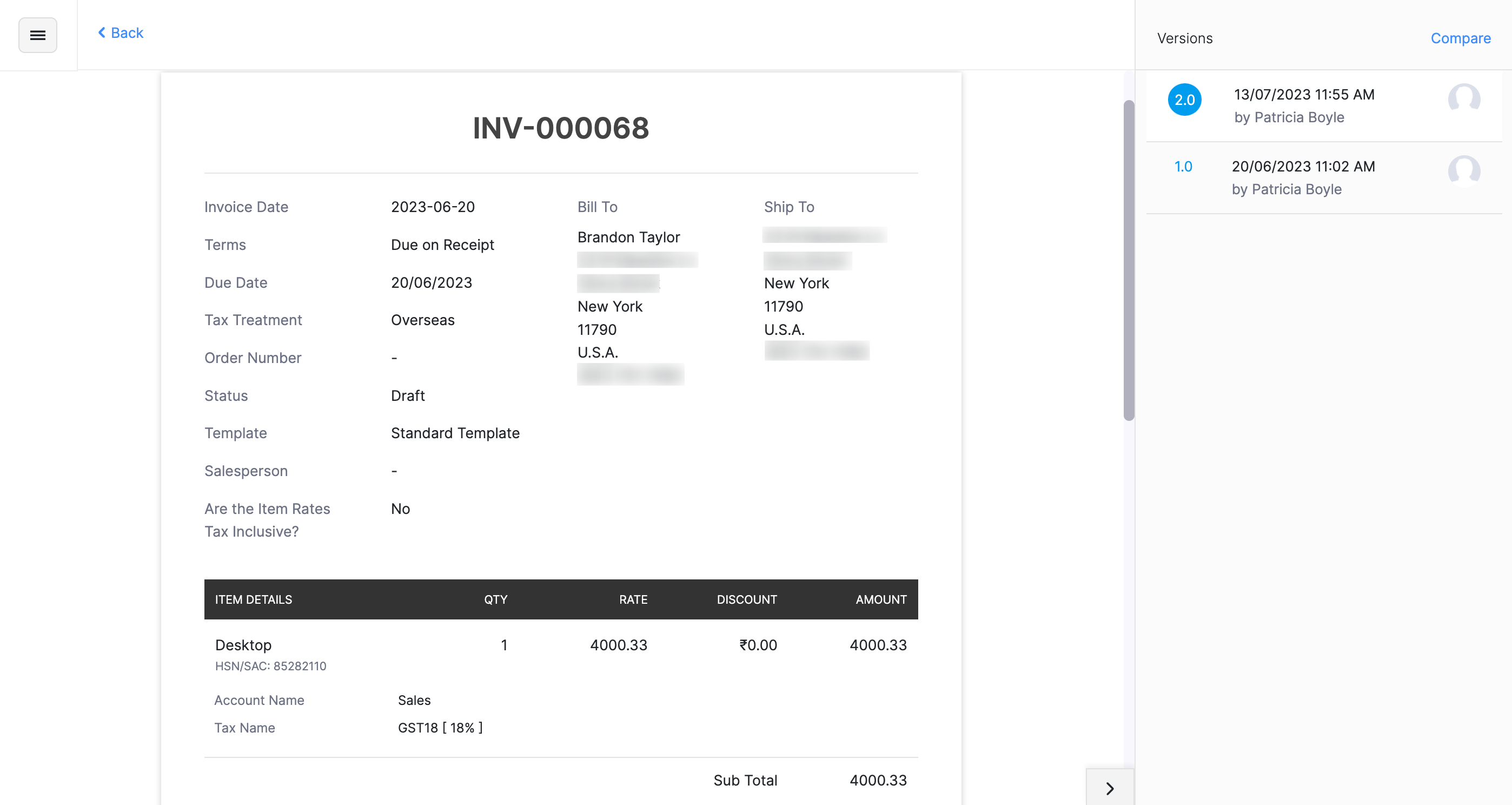 View the details of the deleted transaction