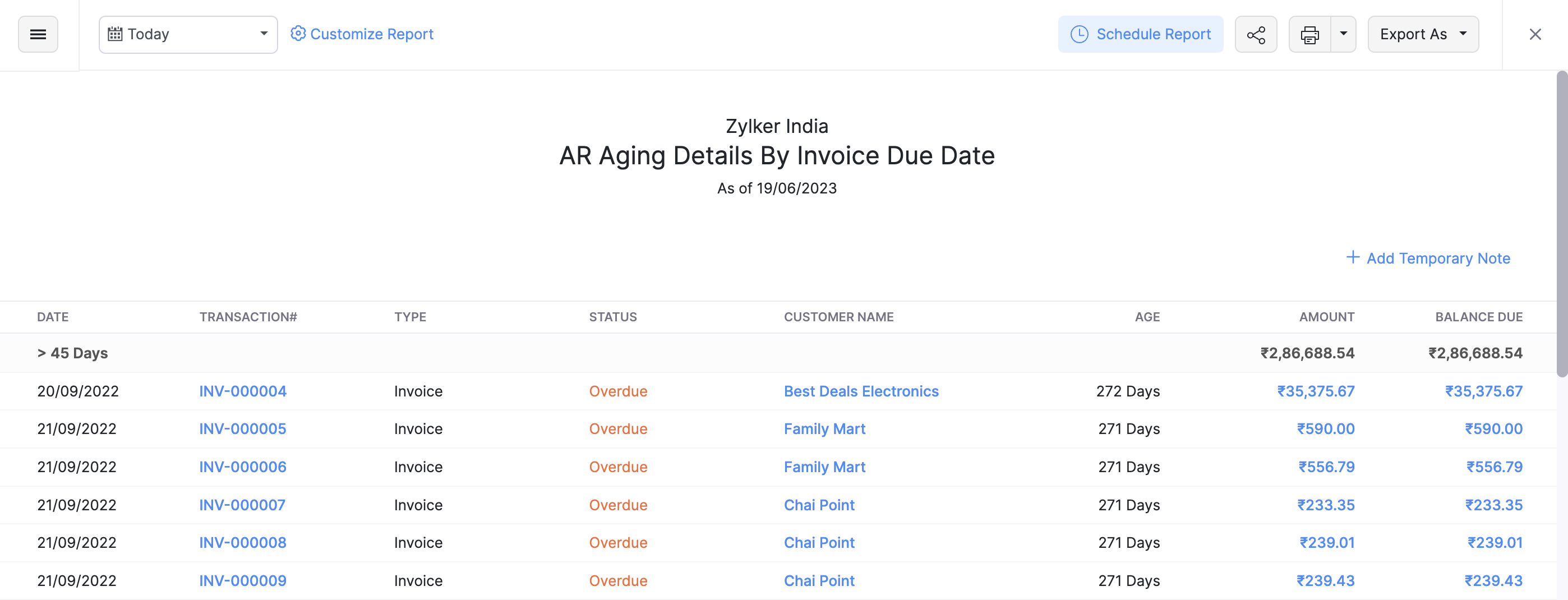 AR Aging Details report