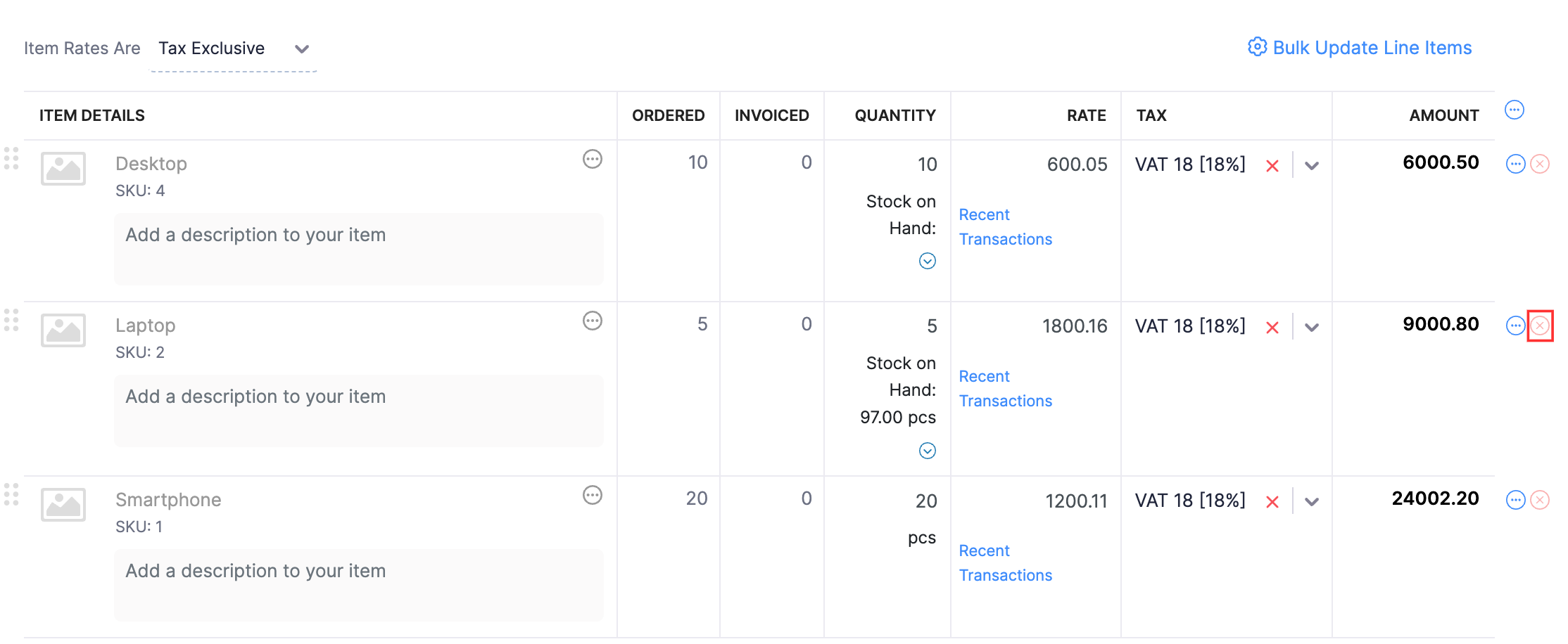 Remove items or adjust item quantity