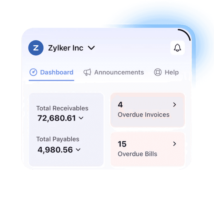 Zoho Books dashboard resized for Apple devices