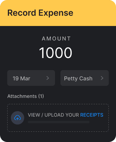 Expense record of amount along with date and attachments.