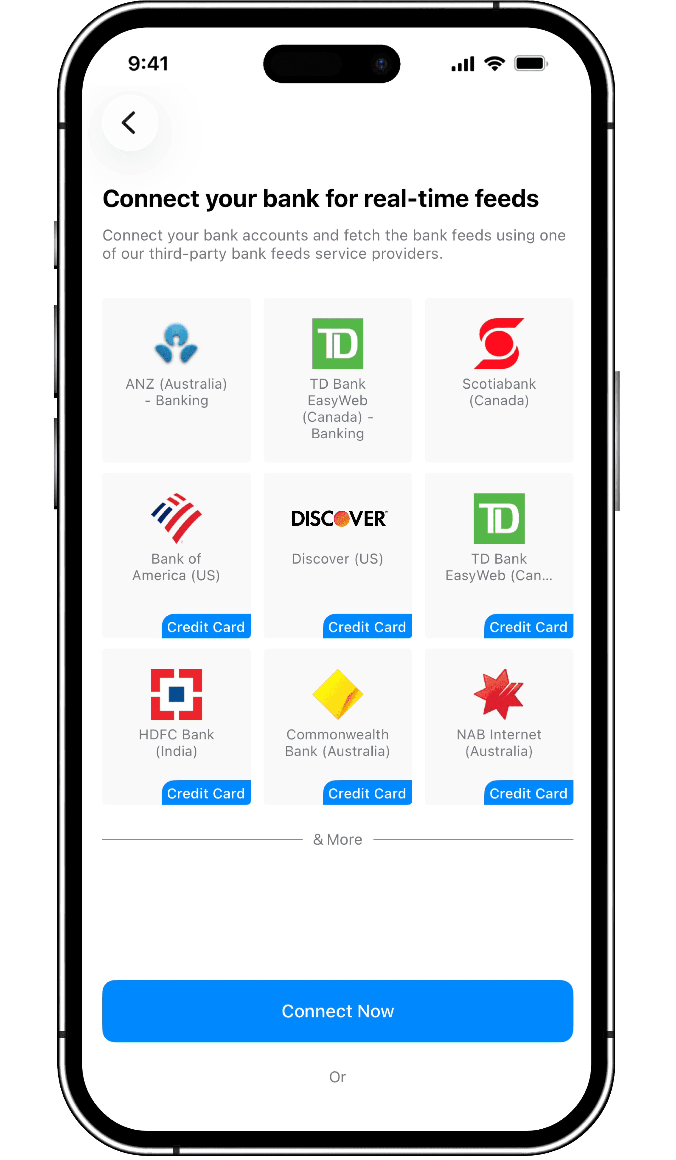 Banking dashboard with real-time bank feed connection