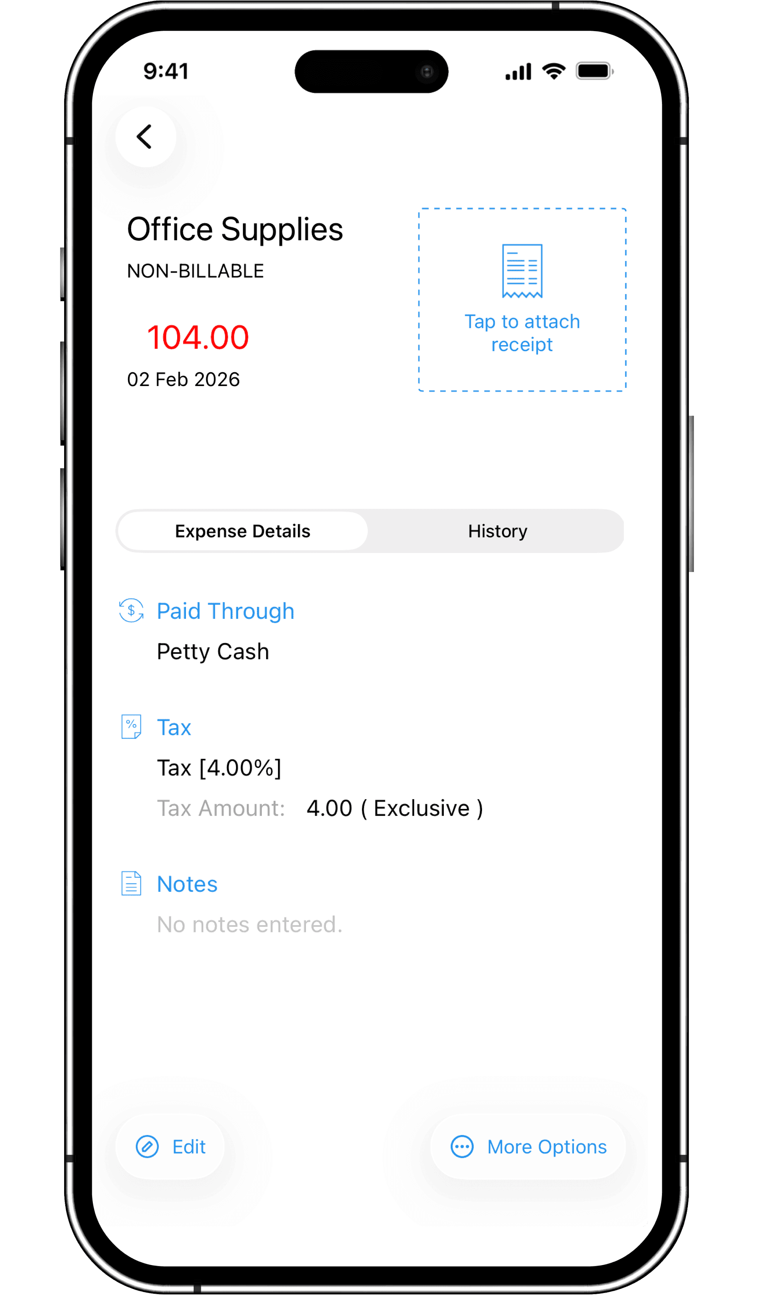 Payables dashboard with a dummy non billable expense