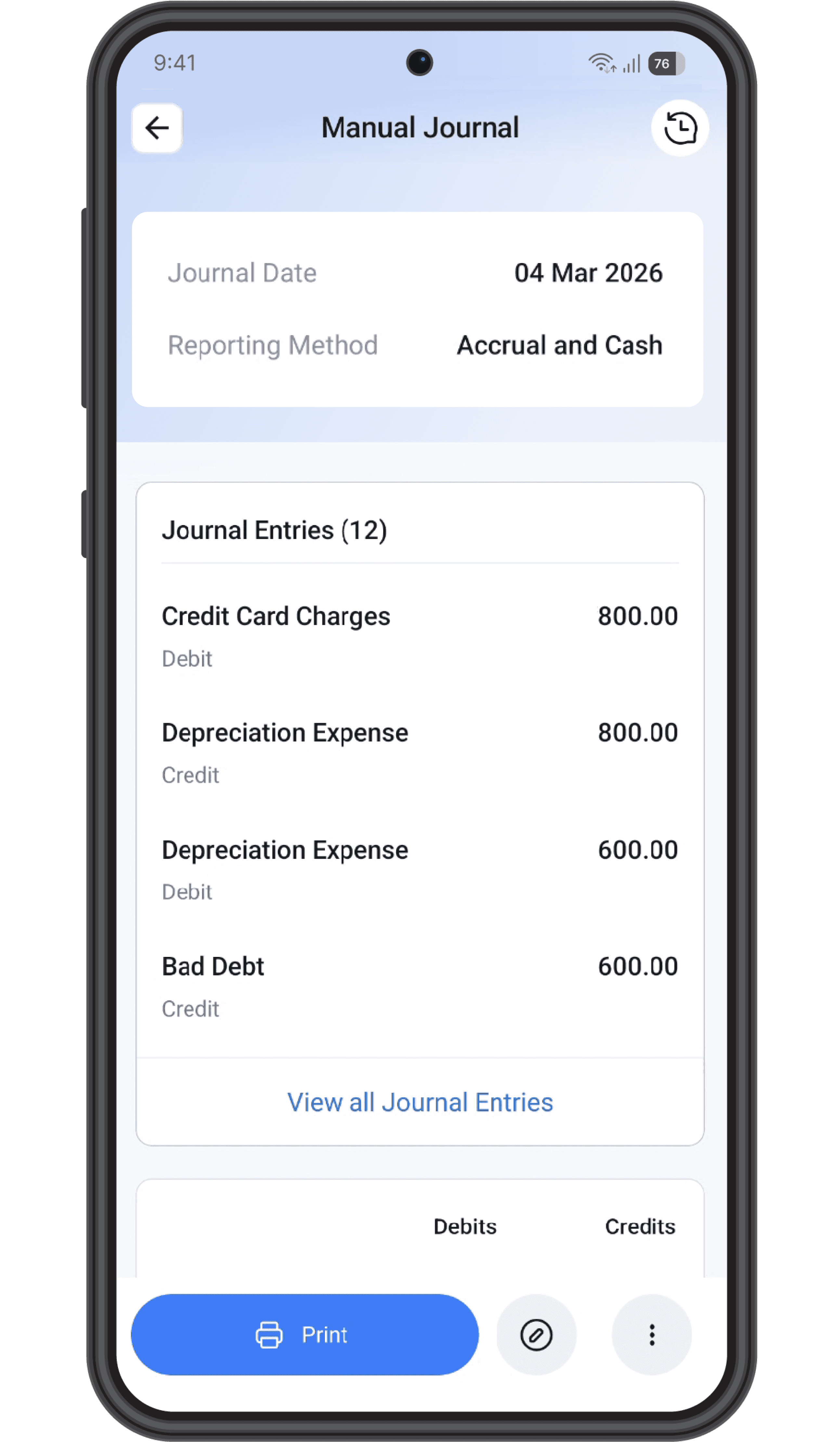 Customers dashboard with receivable and credit information
