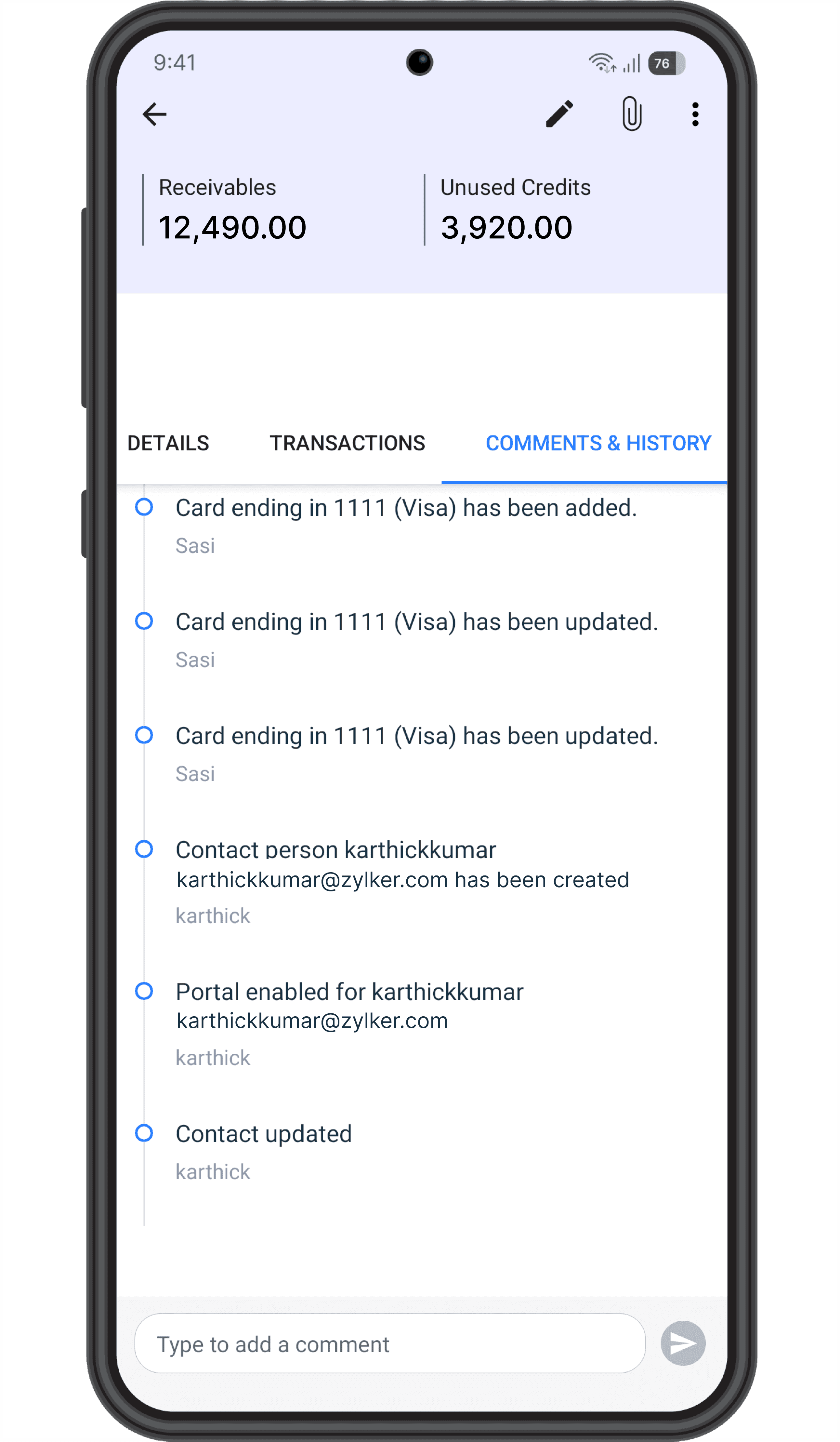 Client portal in Android app
