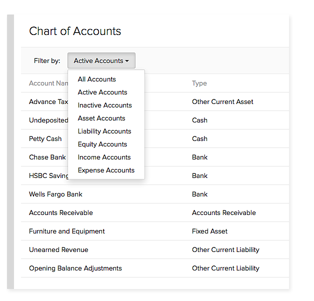 Create accounts in Zoho Books