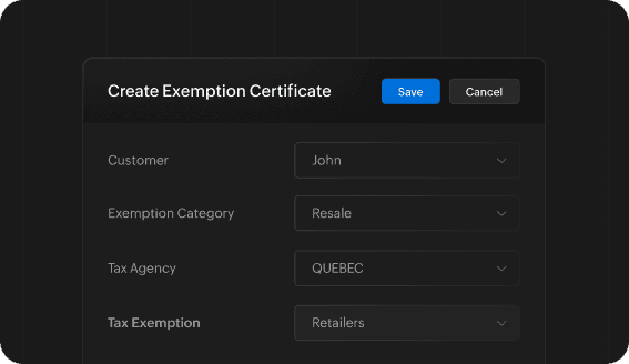 Manage exemption certificates