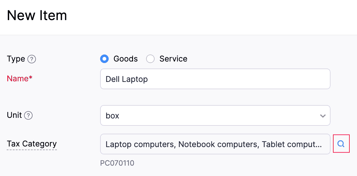 Search Tax Category
