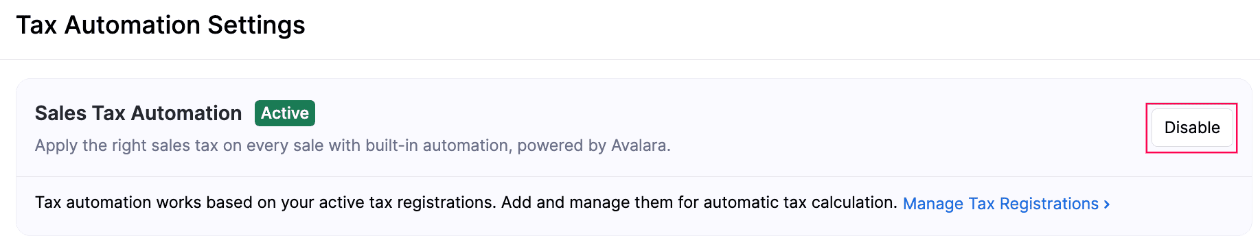 Disable Sales Tax Automation