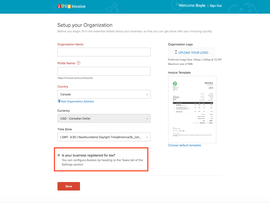 Enable Tax - organization creation