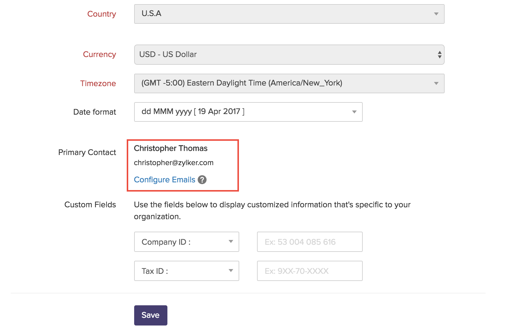 Configure contacts