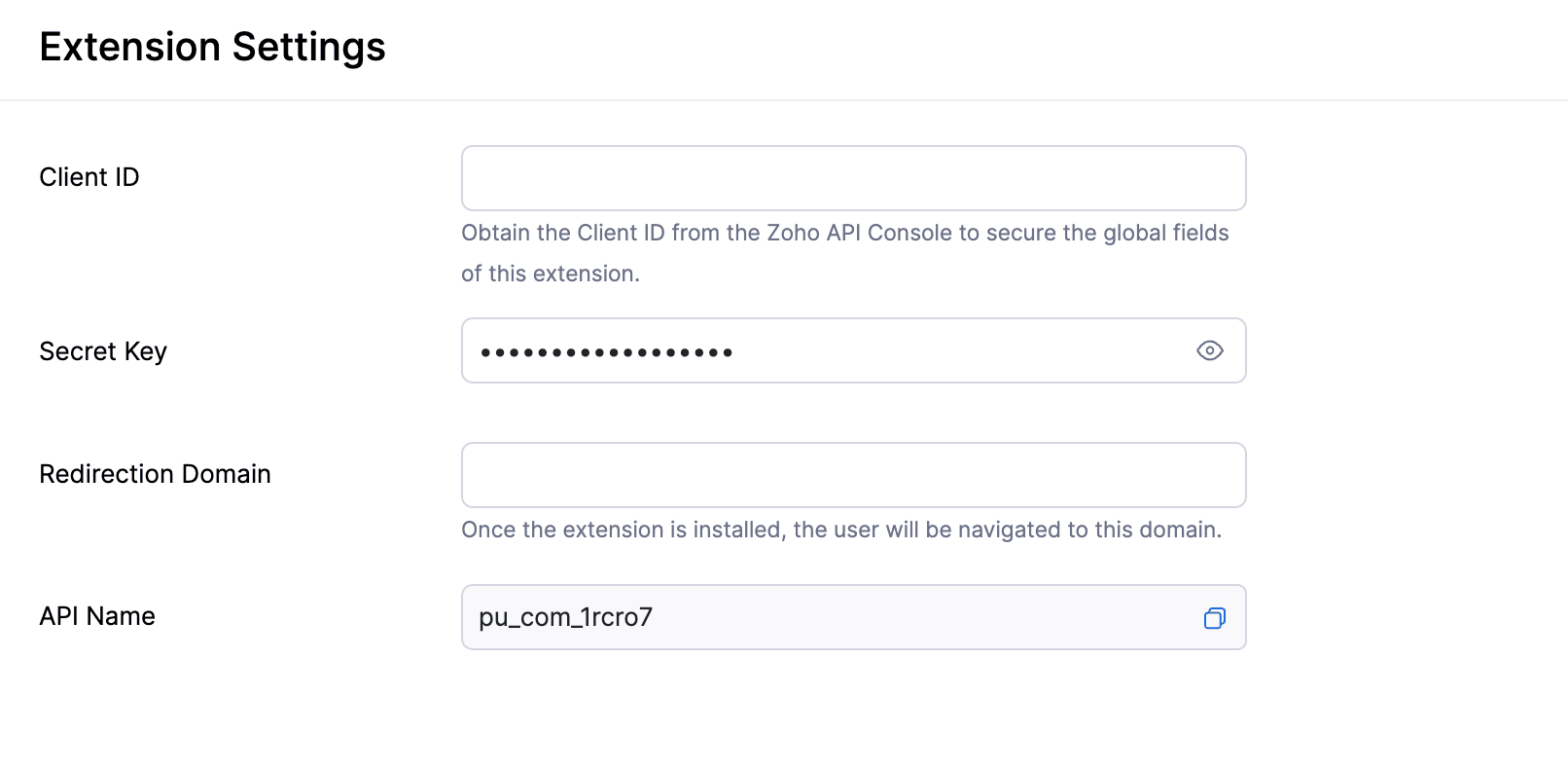 Enter the Extension's Secret Key