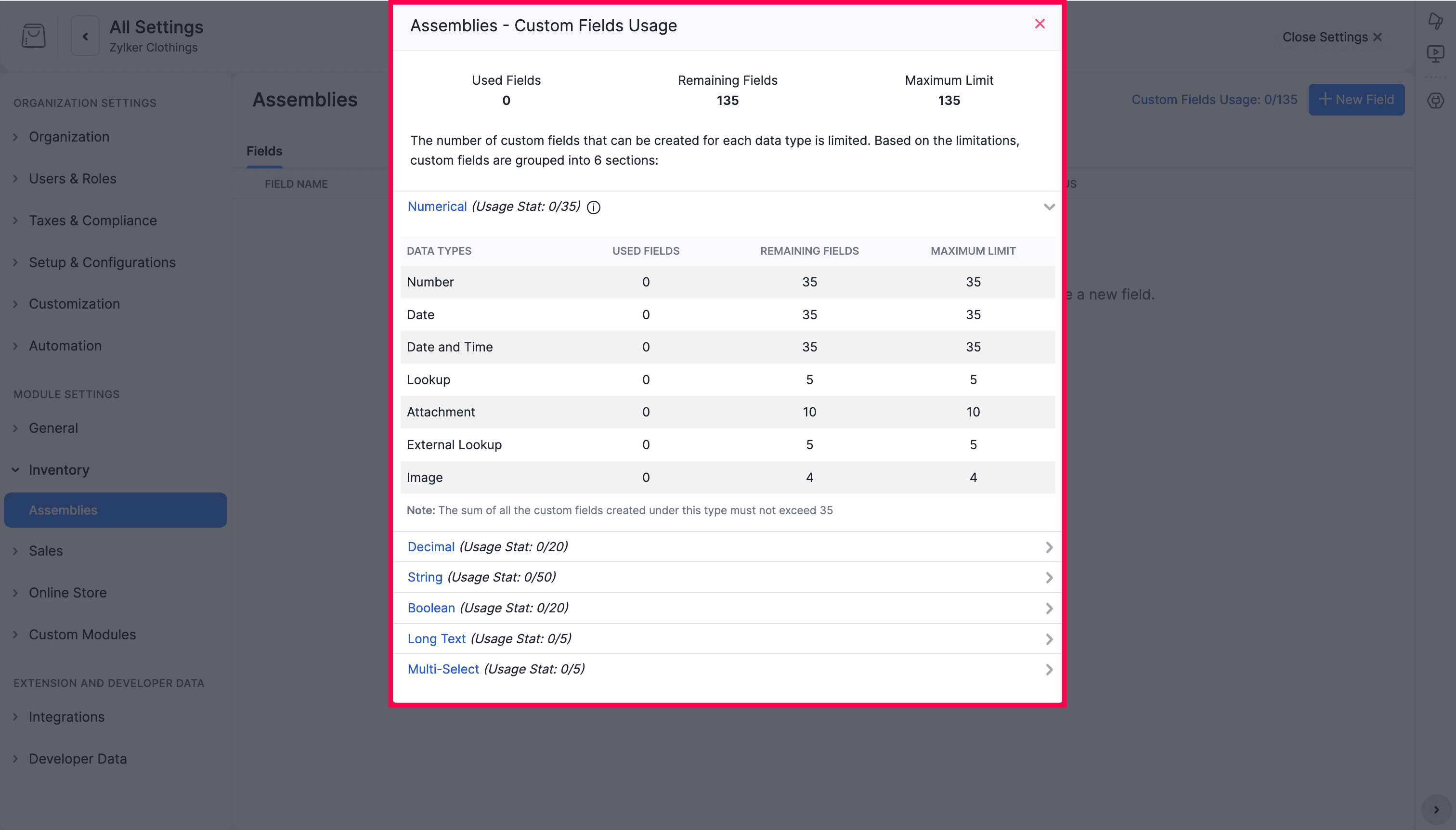 Custom Field Usage
