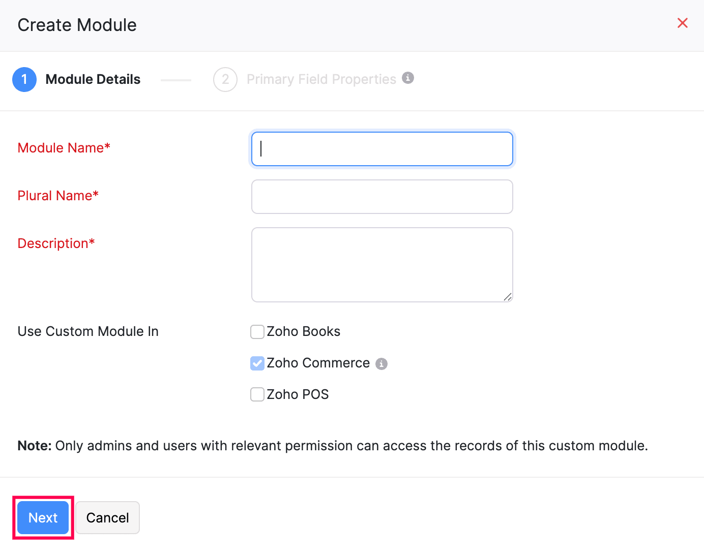 Enter the module details