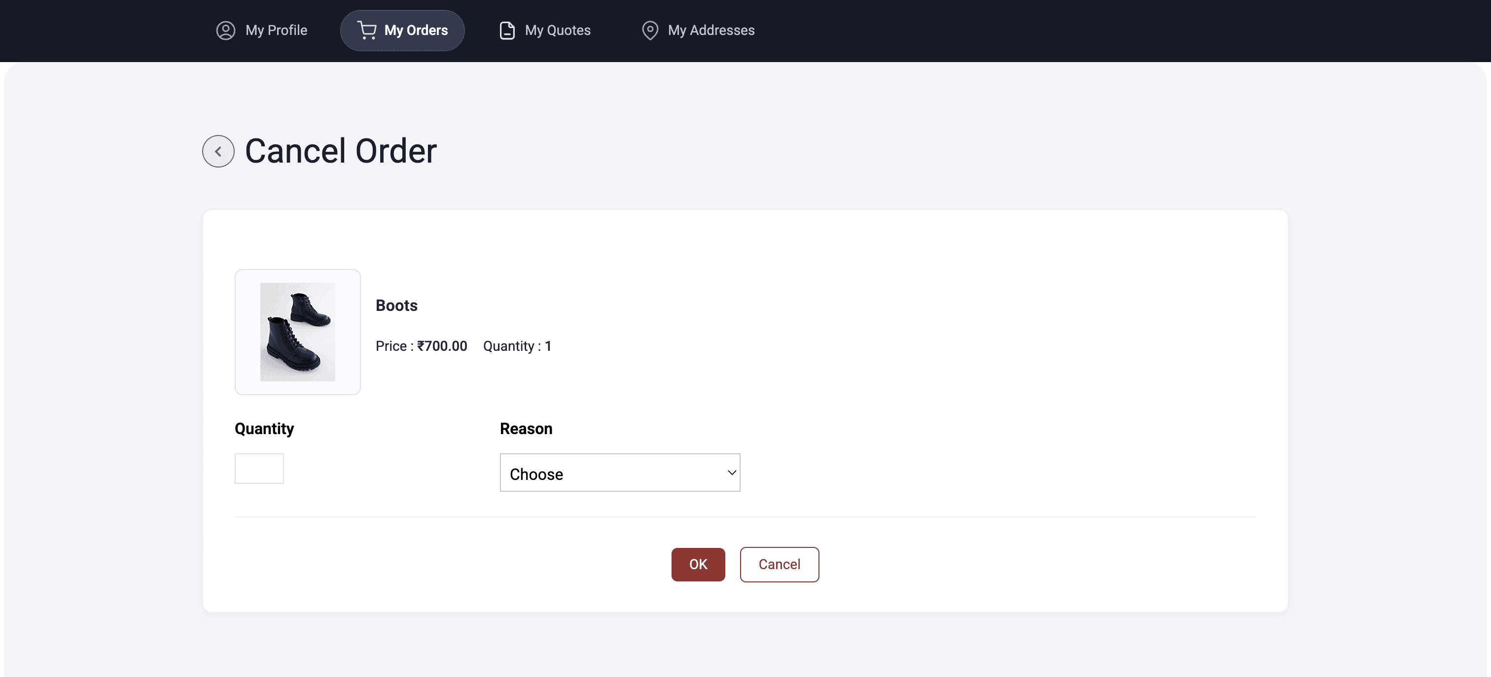 Customer portal access from profile dropdown