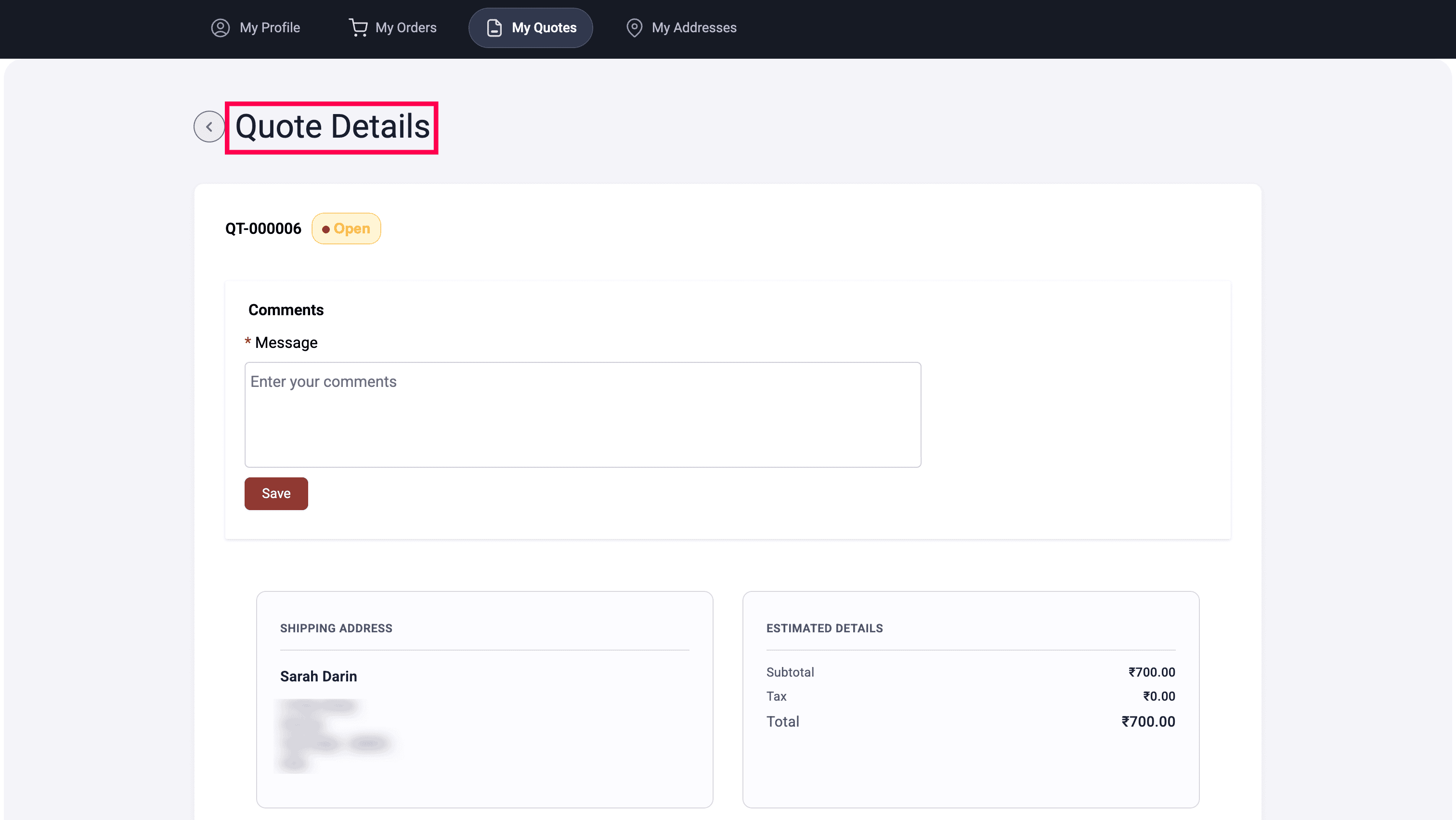 Customer portal access from profile dropdown