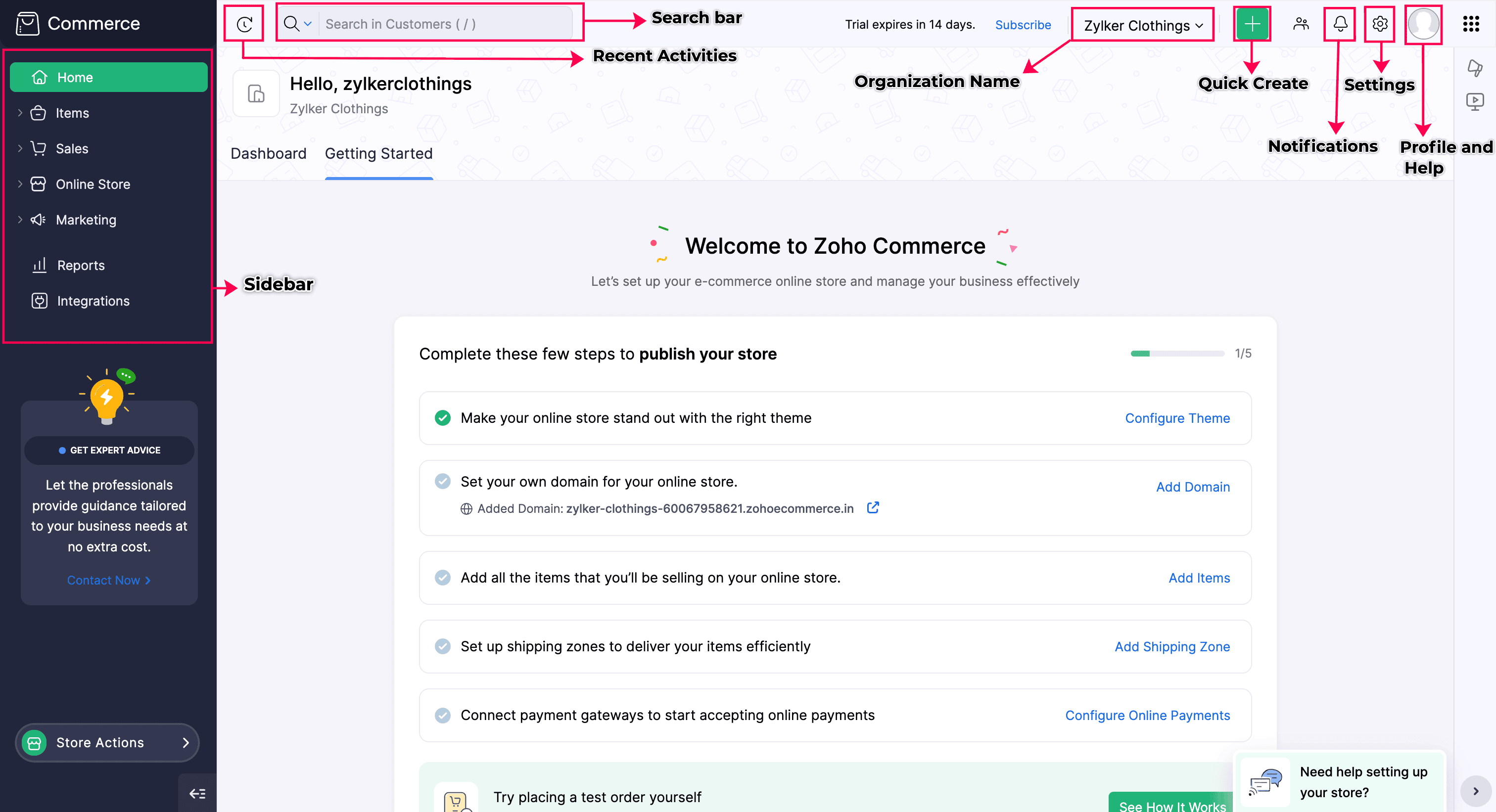 Navigating Zoho Commerce