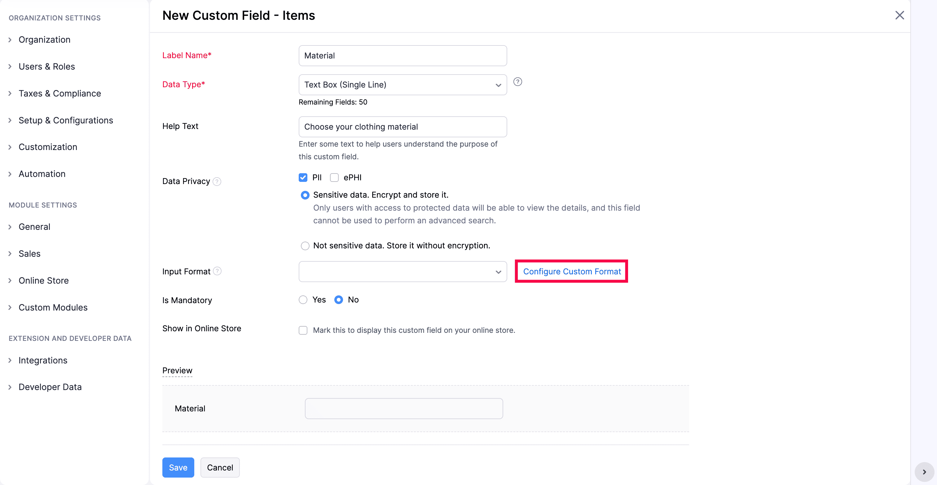 Custom Field Format