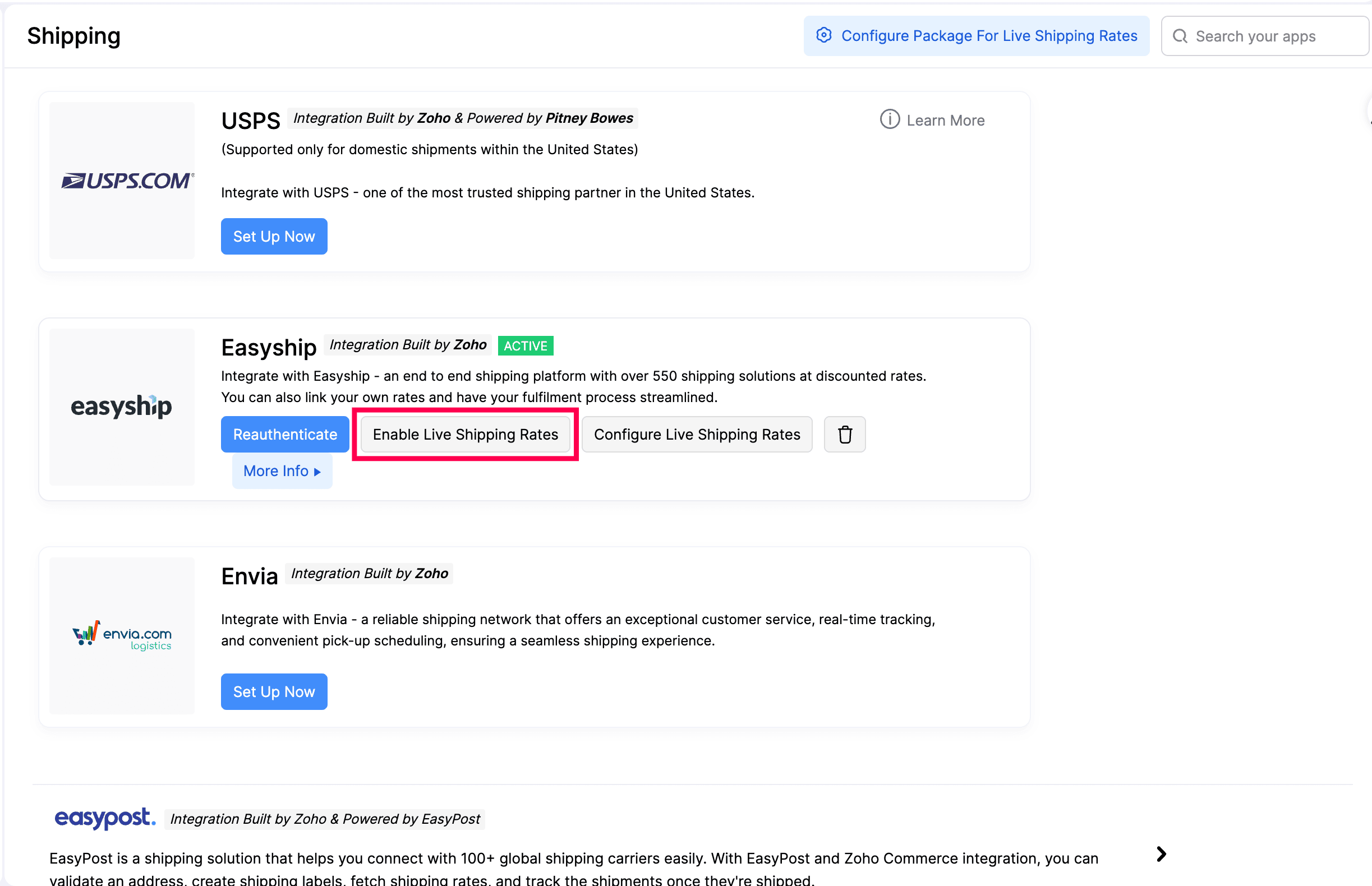 Enable Live Shipping Rates