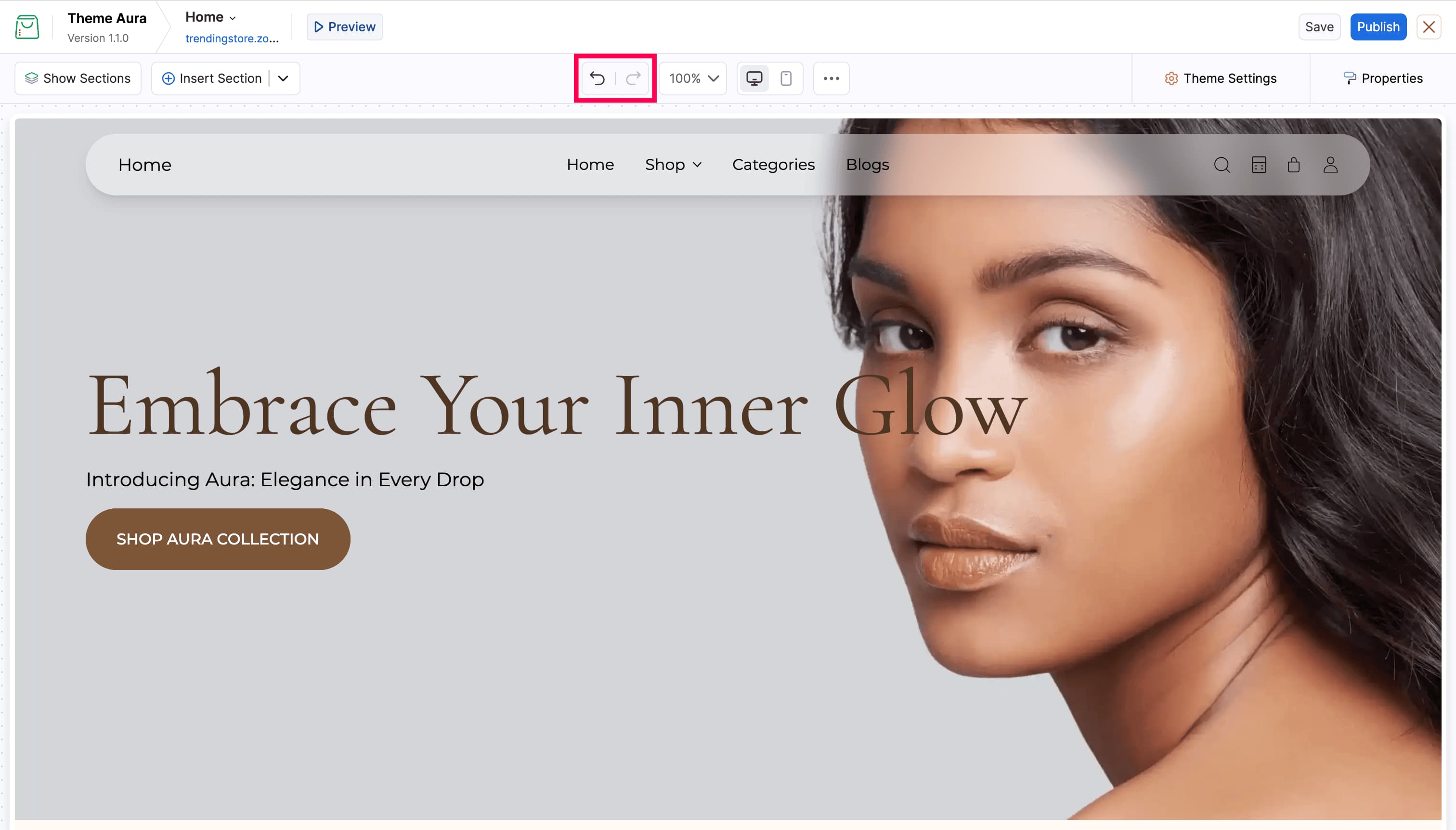 Undo and Redo buttons in the toolbar