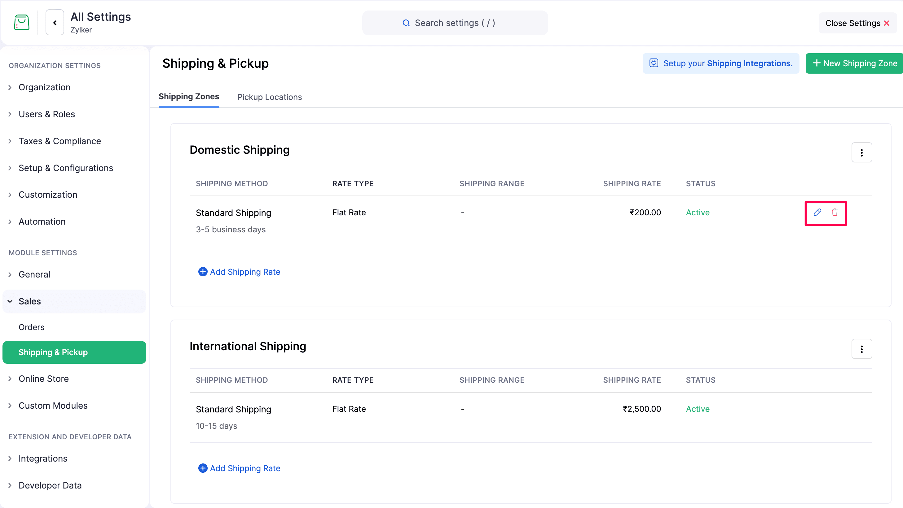 Edit a Shipping Rate