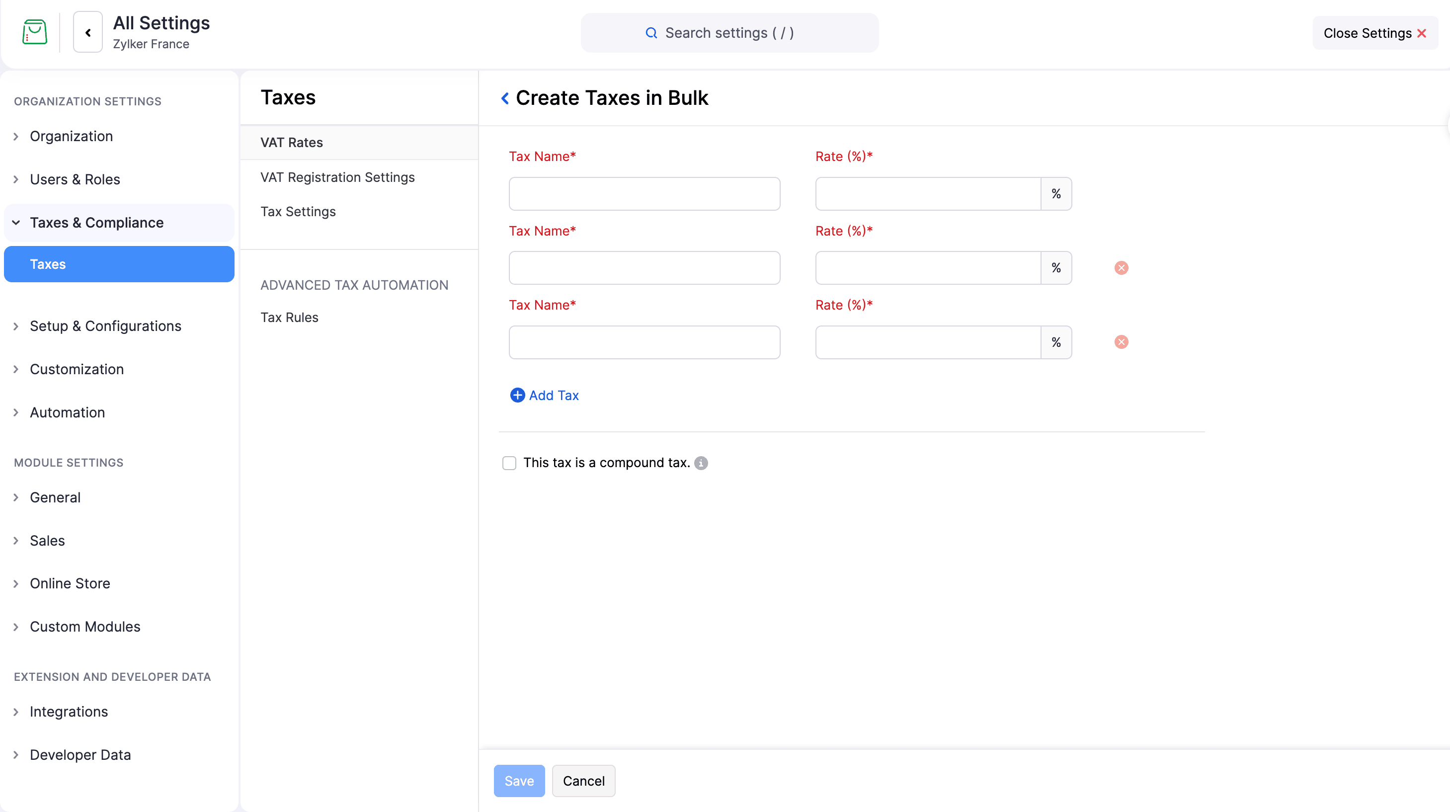 Create Taxes in Bulk