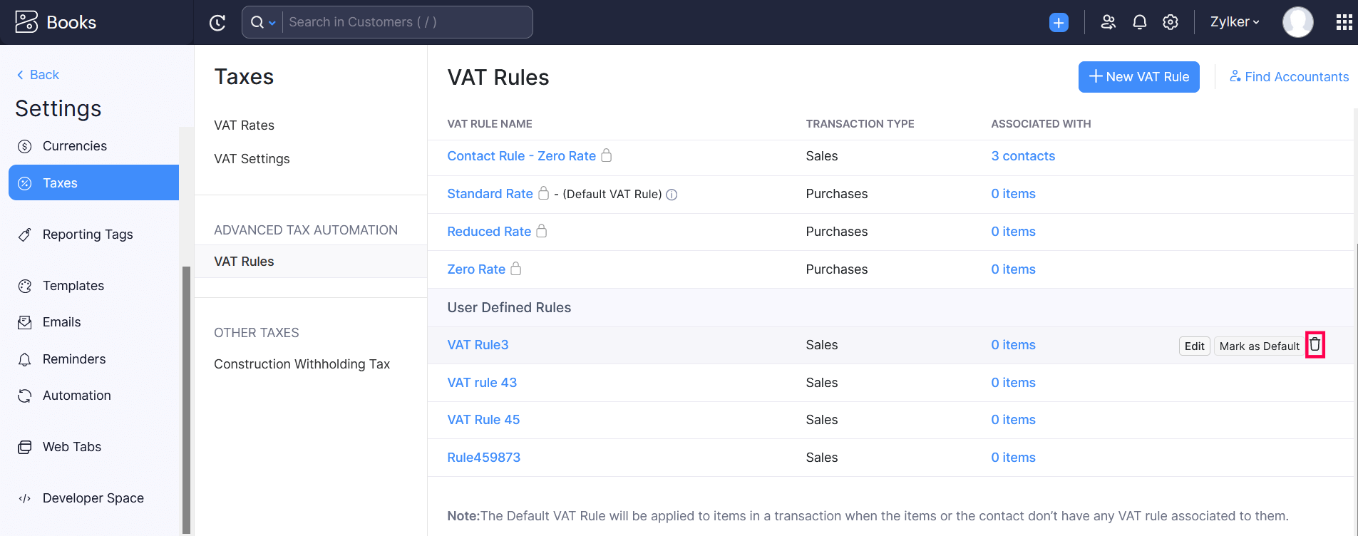 Delete VAT Rule