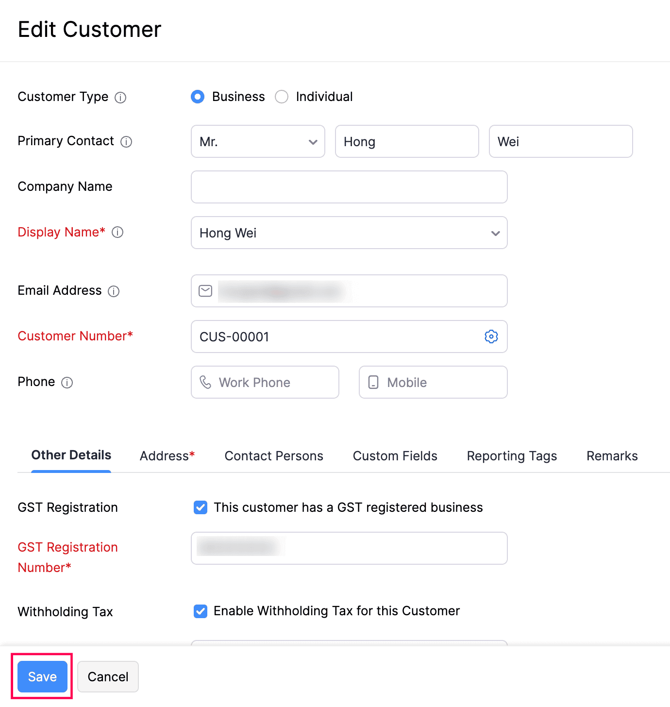 Customer Tax