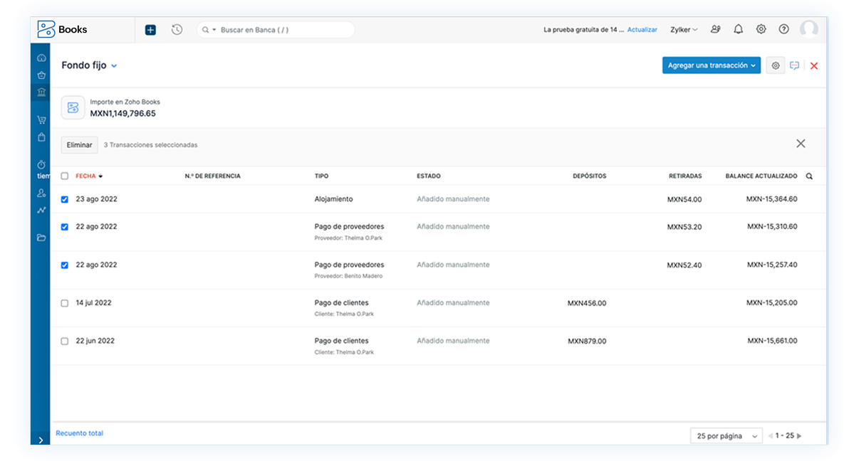 Transacción de banca masiva - Software de conciliación de cuentas bancarias | Zoho Books