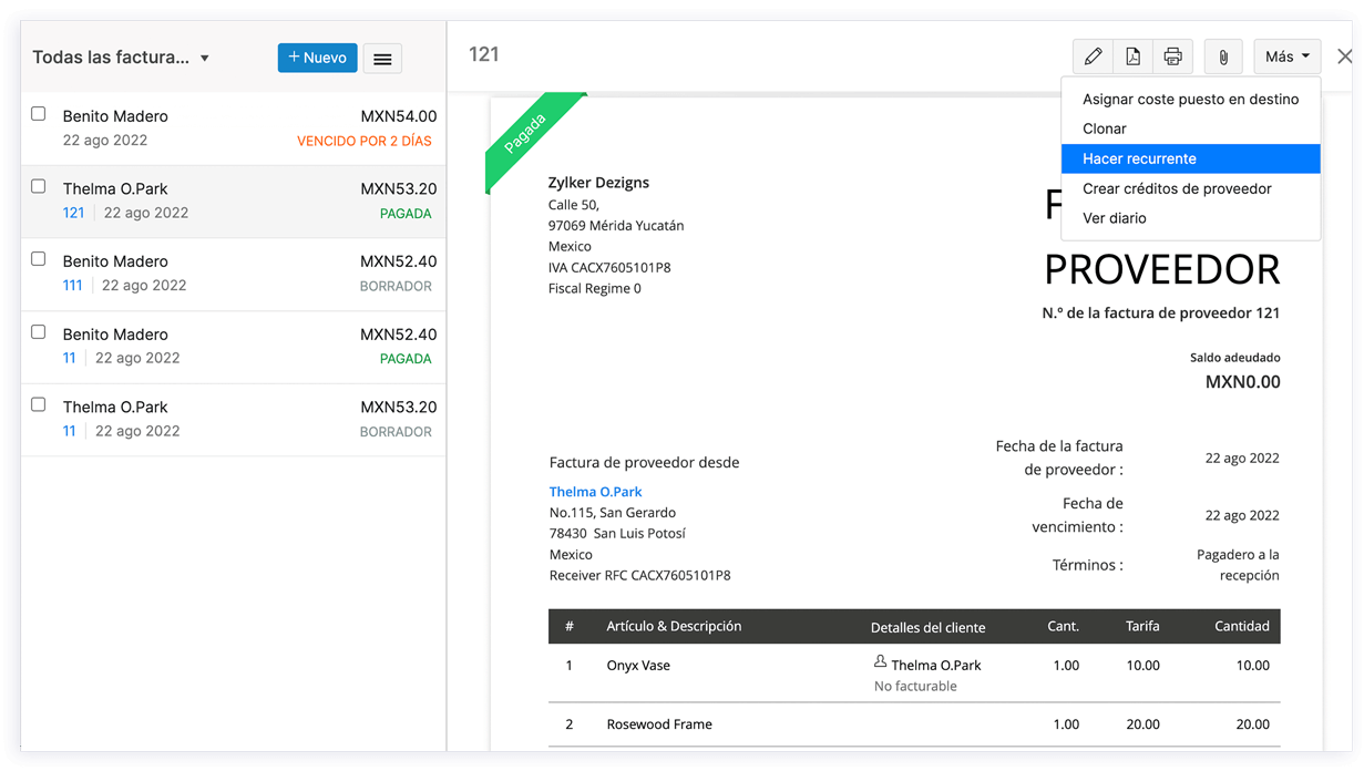 Facturas periódicas - Software de gestión de facturación en línea | Zoho Books