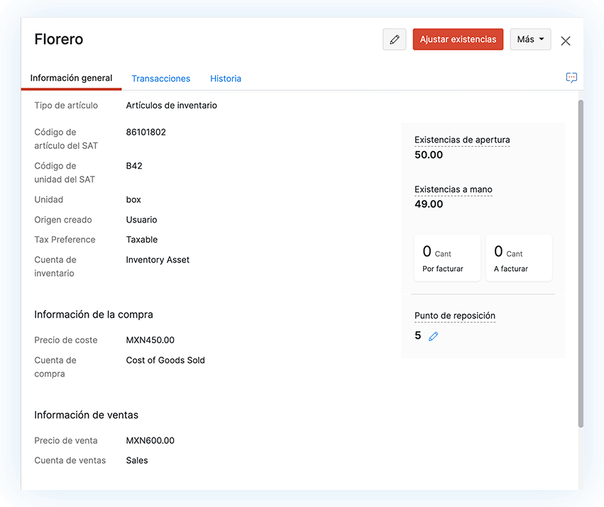 Detalles de SKU del inventario - Software de contabilidad con seguimiento de inventario | Zoho Books