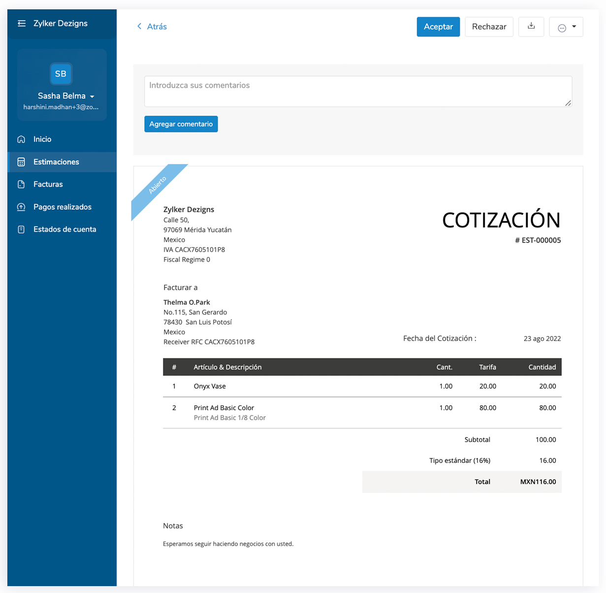 Aprobar presupuestos - Software de presupuestos y facturas | Zoho Books