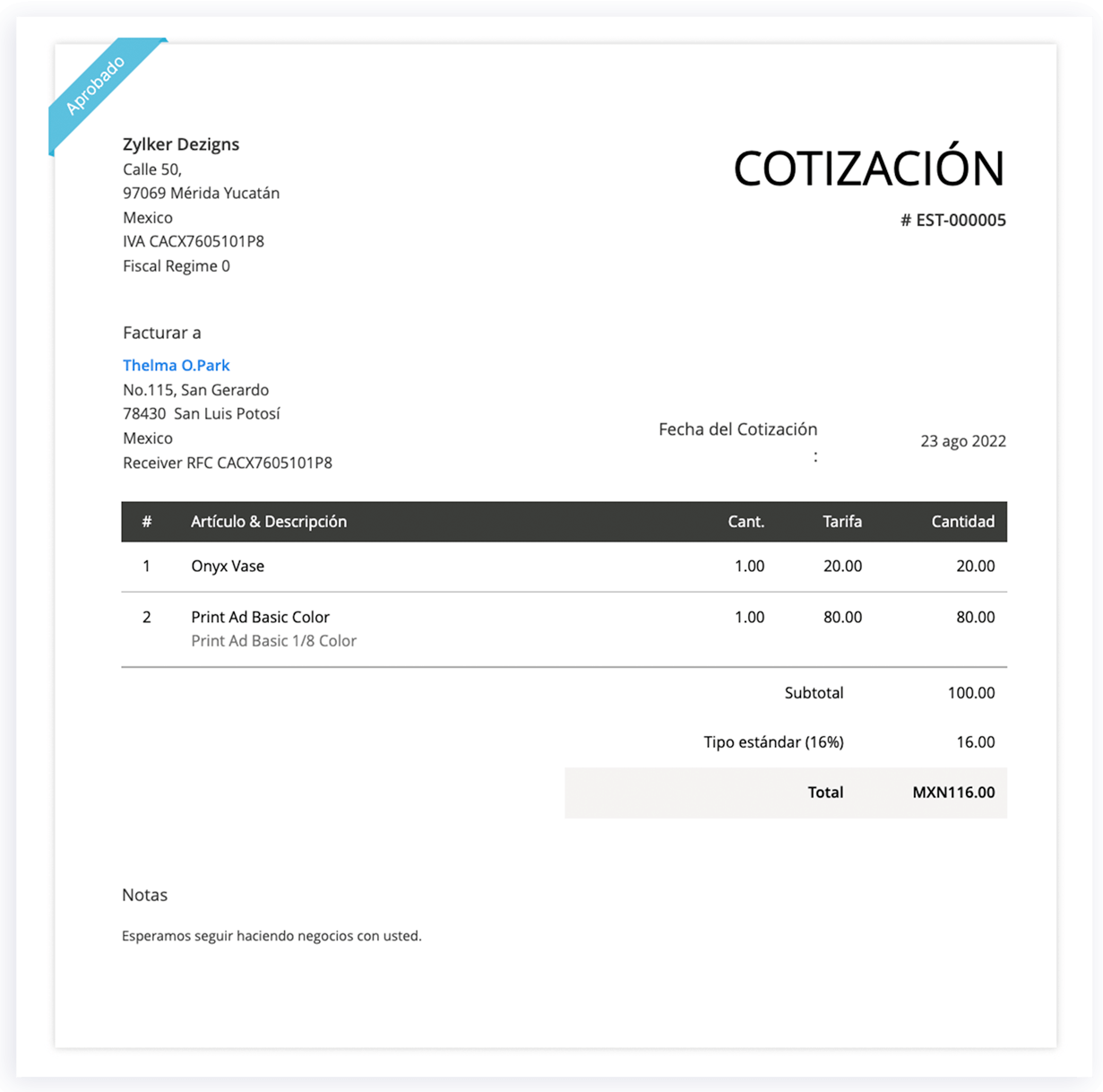 cotizaciones en zoho books méxico