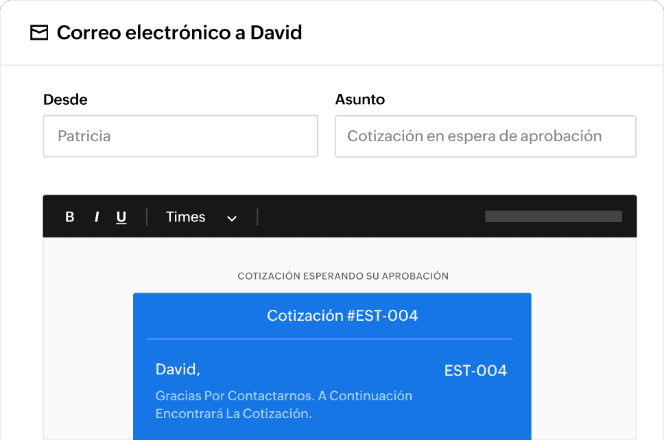 Vista previa de correo de cotización en Zoho Books para enviar una cotización profesional a un cliente