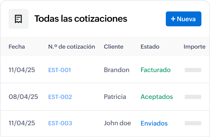 Lista de cotizaciones en Zoho Books que muestra cotizaciones enviadas y sus estados de aprobación