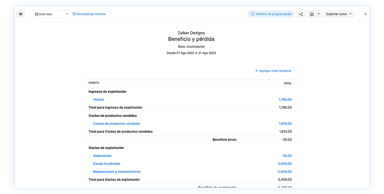 Software de generación de informes de ganancias y pérdidas - Software de generación de informes financieros | Zoho Books