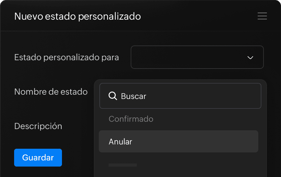 Configuración de estados personalizados para órdenes de venta en Zoho Books