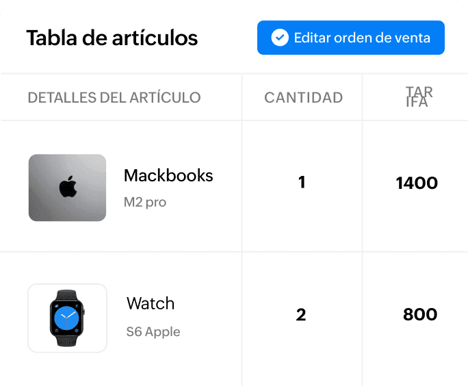 Formulario de orden de venta de Zoho Books con detalles del cliente, artículos e impuestos
