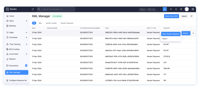 Asociar archivos XML a transacciones