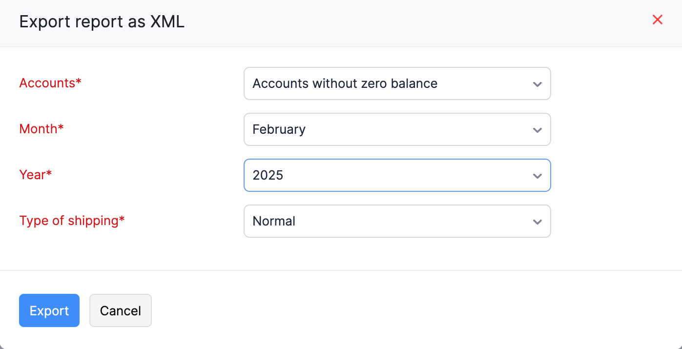 Export Trial Balance Report in XML Format Popup