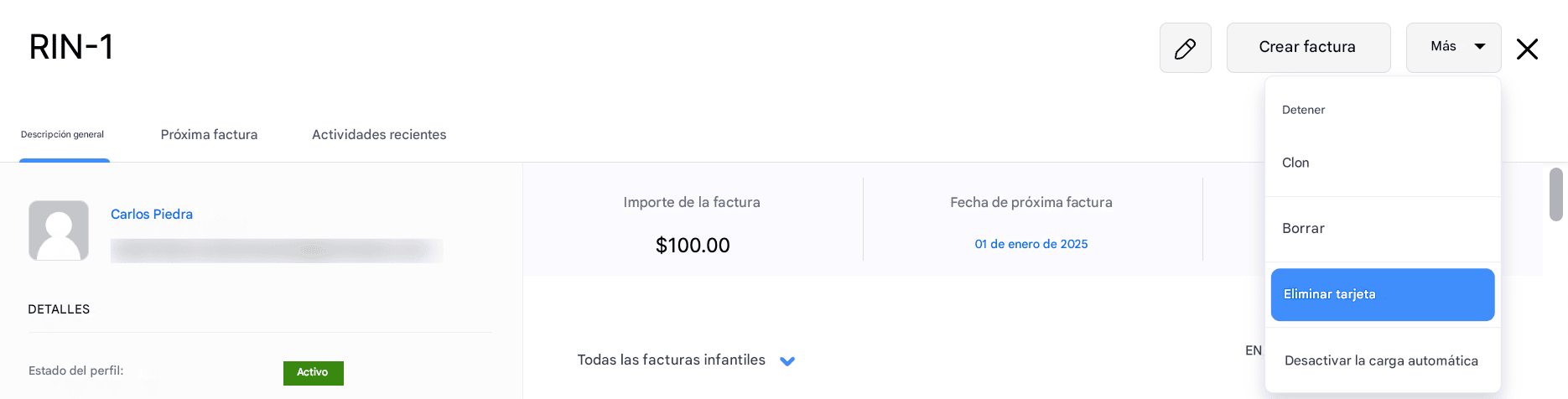 Eliminar tarjeta