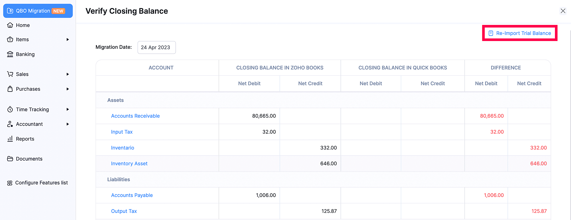 Click Re-Import Trial Balance